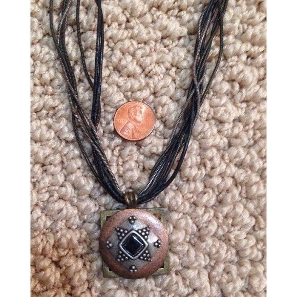 CHICO'S Metal Geometric Pendant Necklace Multi Strand Cord - Picture 1 of 9